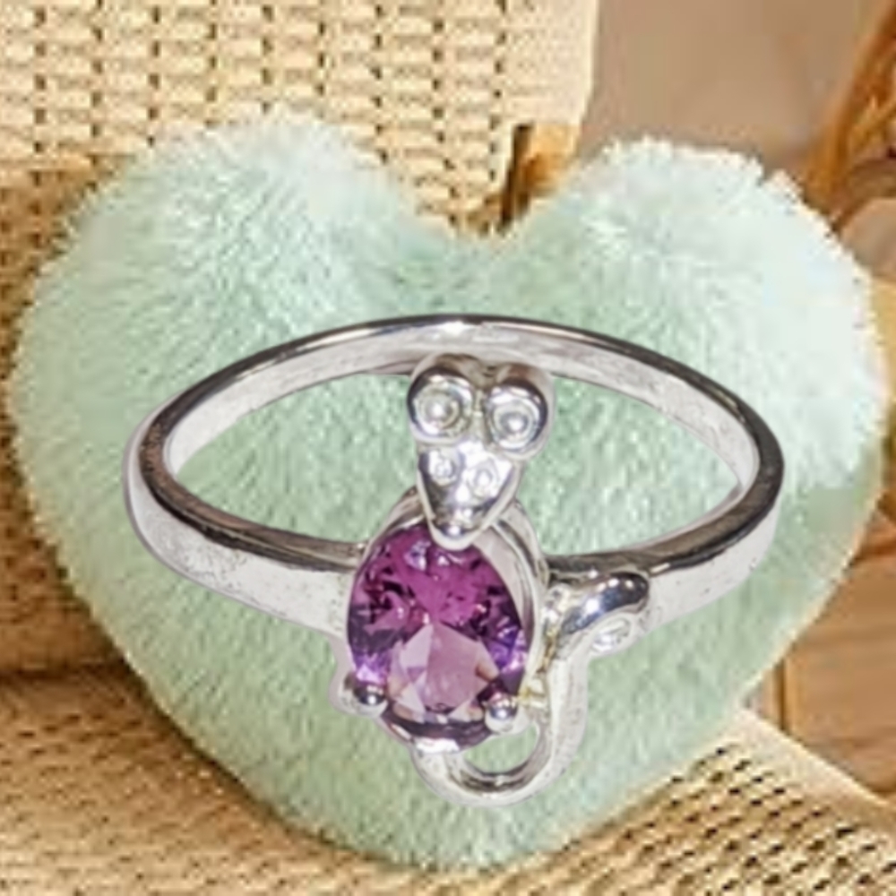 Handcrafted Sterling Silver Mousy Ring w/Amethyst